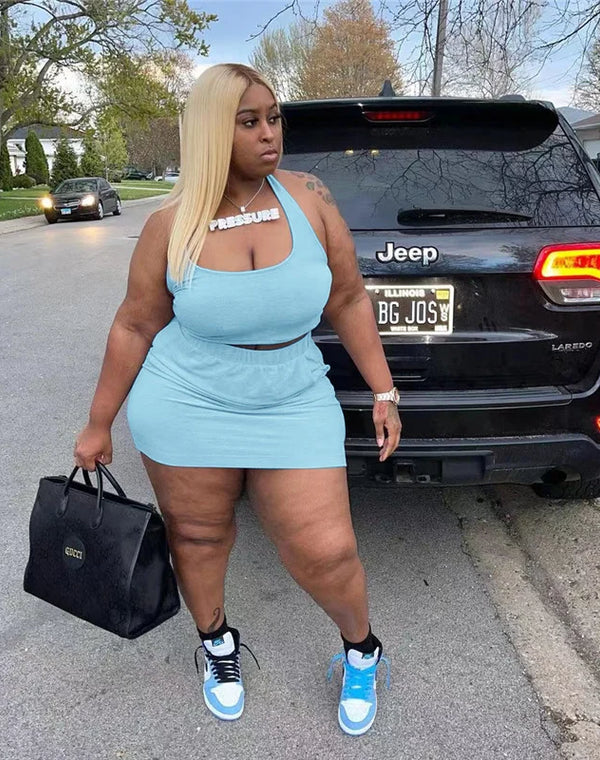 Summer Women Two Piece Outfits Wholesale Dress Sets Sexy Crop Tops and Skirt Suit with Short Casual Plus Size Sets Dropshipping