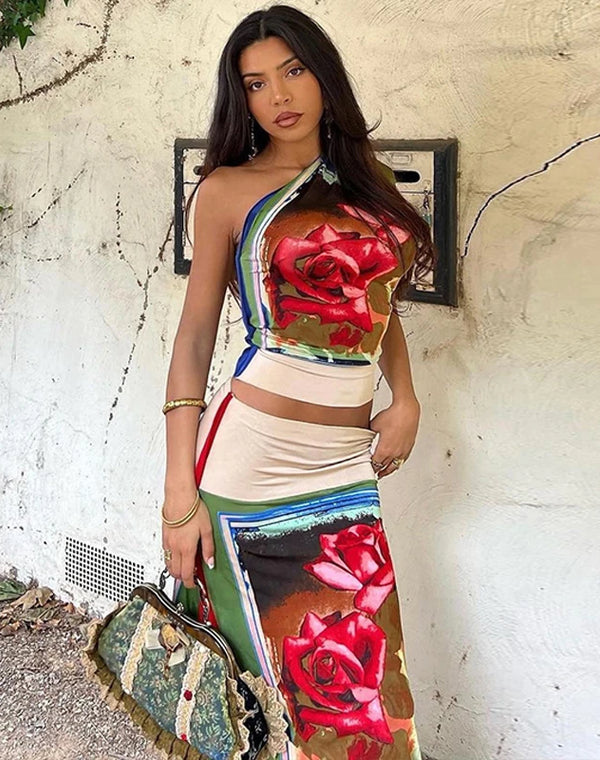Two Piece Matching Sets Women 2033 Summer Crop Tops Midi Skirt  Vacation Outfits Streetwear Wholesale Items For Business