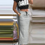 2025 Summer Two Piece Sets Women Outifit Fashion Print Colorblock O-Neck Short Sleeve Crop Top & Casual Striped Pocket Skirt Set