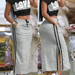 2025 Summer Two Piece Sets Women Outifit Fashion Print Colorblock O-Neck Short Sleeve Crop Top & Casual Striped Pocket Skirt Set