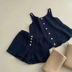 Korean Girl Set Summer Thin Solid Color Suspender Top and Shorts Casual Sweet Beautiful Baby Summer Two-piece Set