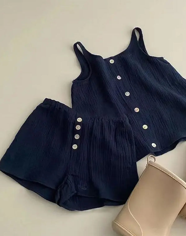 Korean Girl Set Summer Thin Solid Color Suspender Top and Shorts Casual Sweet Beautiful Baby Summer Two-piece Set