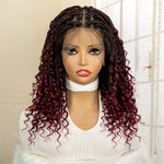 14 Inches Short Burgundy Box Braided Wigs Full Lace Synthetic Boho Braids