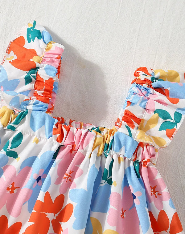 Two-Piece Summer Two-Piece Set For Girls Halter Top + Shorts Colorful Floral Print Casual Girls Set (Girls 0-2 Years Old)