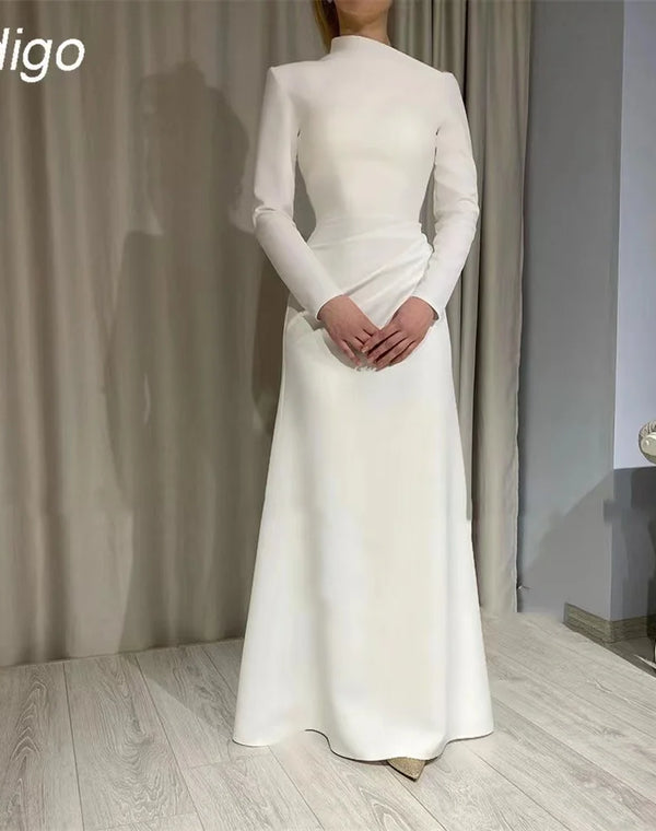 Elegant Long Sleeve Pleated Floor-Length Evening Gown for Women