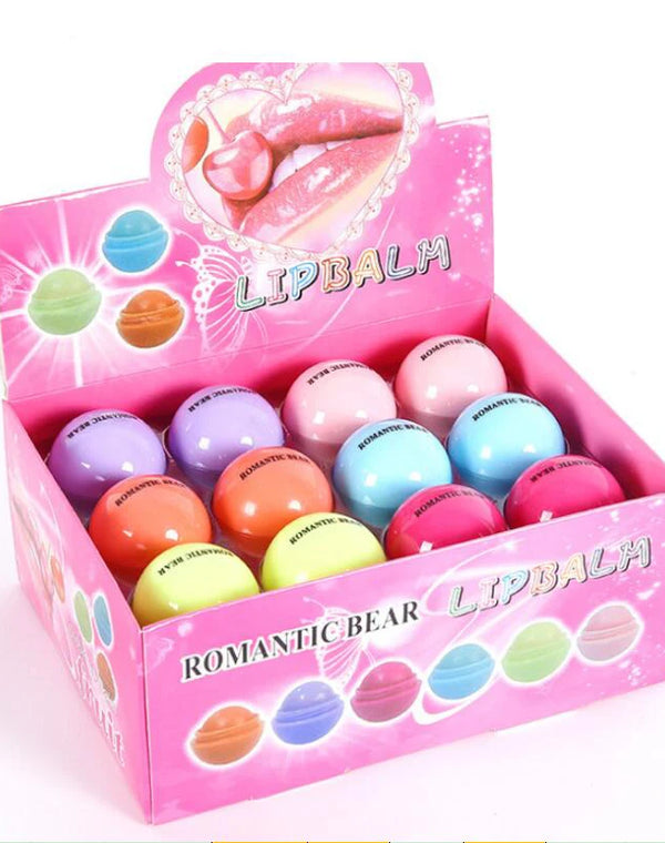 Fruit Flavor Lip Balm Cute Round Ball Pure Natural Plant Kids Baby Girls Lips Balm Moisturizing Romantic Bear