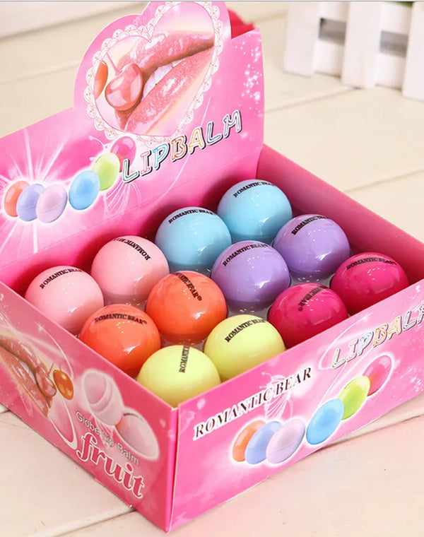 Fruit Flavor Lip Balm Cute Round Ball Pure Natural Plant Kids Baby Girls Lips Balm Moisturizing Romantic Bear