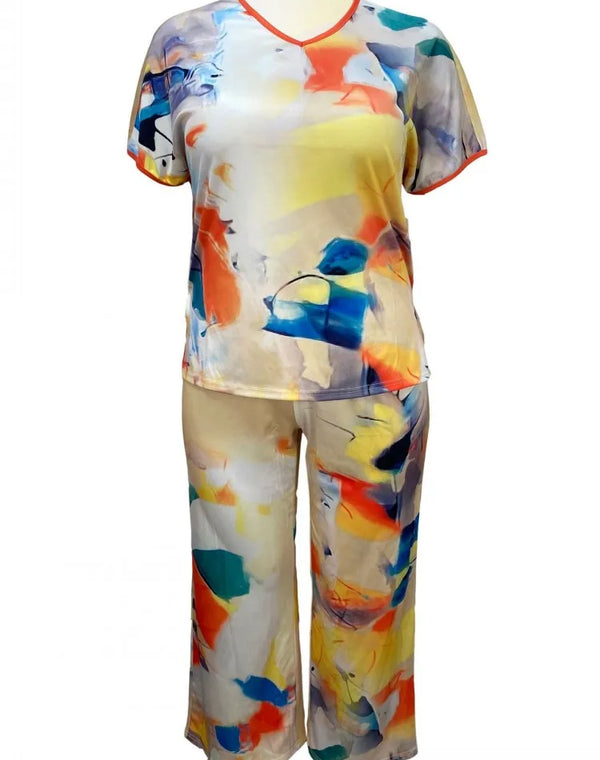 2 Piece Women Sets 2024 New Arrival Plus Size Summer Matching Sets Print Two Pieces Sets Top Pants Suits Outfits Clothing