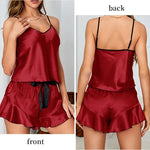 Summer Two-Piece Pajama Set for Women's Casual Sexy Sleeveless Suspender Top and Ruffled Shorts Pajama Set