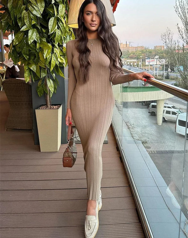 High Waist, Long Sleeve, Slim Fit Party Dress for Women