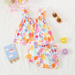 Two-Piece Summer Two-Piece Set For Girls Halter Top + Shorts Colorful Floral Print Casual Girls Set (Girls 0-2 Years Old)