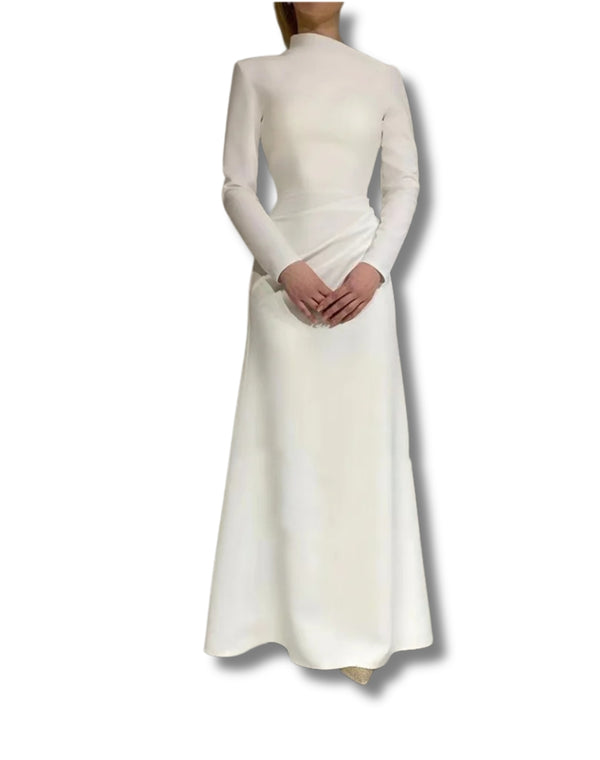 Elegant Long Sleeve Pleated Floor-Length Evening Gown for Women